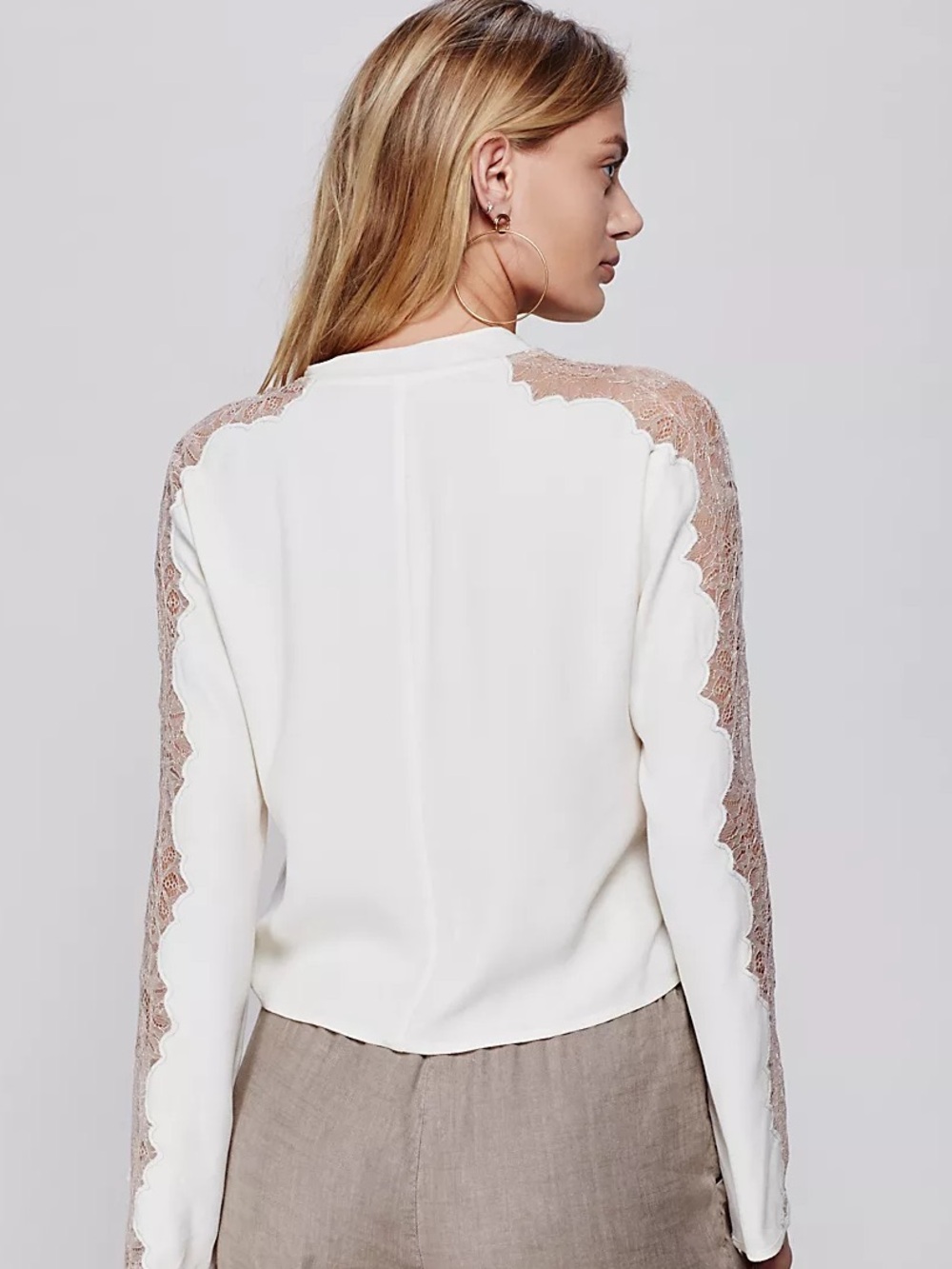 Free People women's Freya Tie Front Blouse lace long sleeve top size M cream - Picture 4 of 11